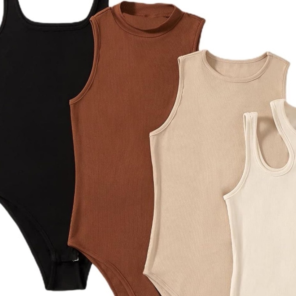Milumia Tan Sleeveless Racerback Ribbed Bodysuit Size Large